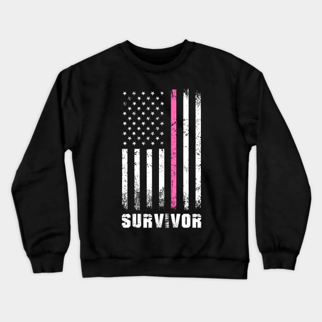 Breast Cancer Survivor - Thin Pink Line Flag Crewneck Sweatshirt by jpmariano